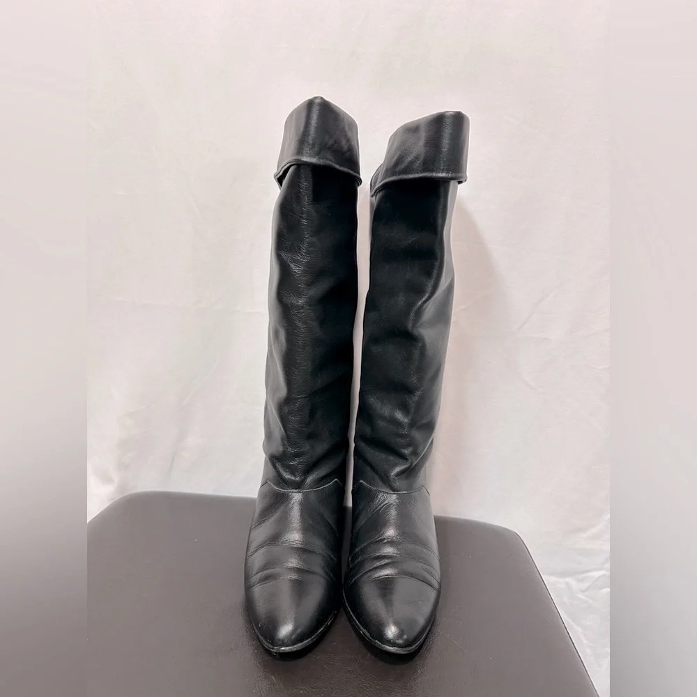 Vintage 80’s Black Leather Knee-High Boots Sz 7